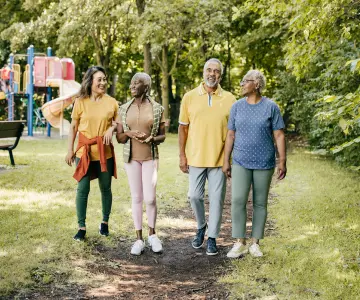 Older adult friends walking