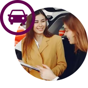 two women reviewing car information
